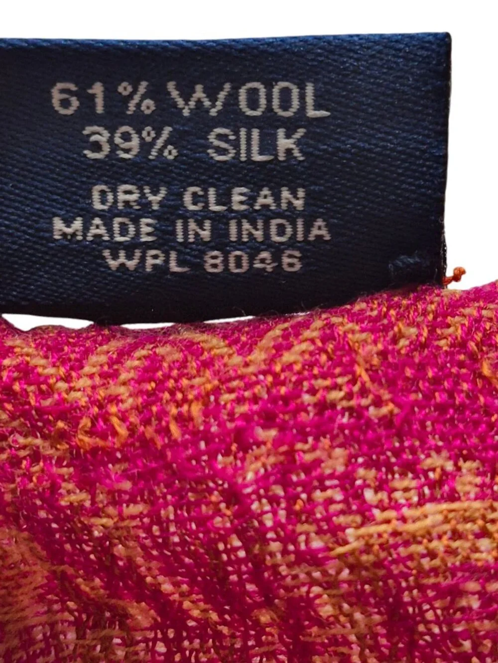 Charter Club Wool & Silk Scarf Jacquard Woven Fringe Detail 77” x 26”